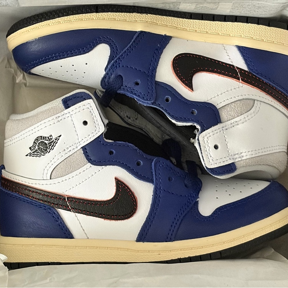 Nike Kids Air Jordan 1 Sneakers - White, Blue, Black